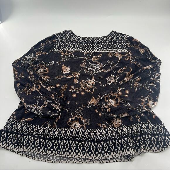 Style & Co Long Sleeve Mixed Print Blouse Plus Size Black and White NWT Boho - Picture 5 of 5